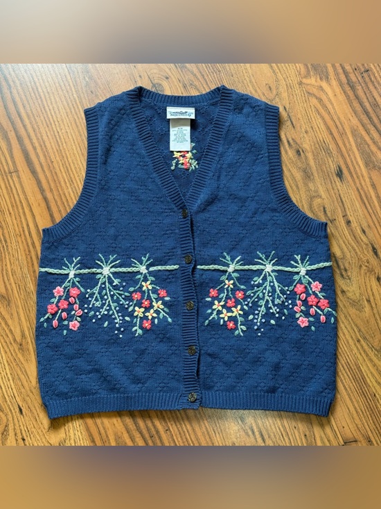 Northern Reflections Sweaters - Northern Reflections Navy Embroidered Floral Sweater Vest
